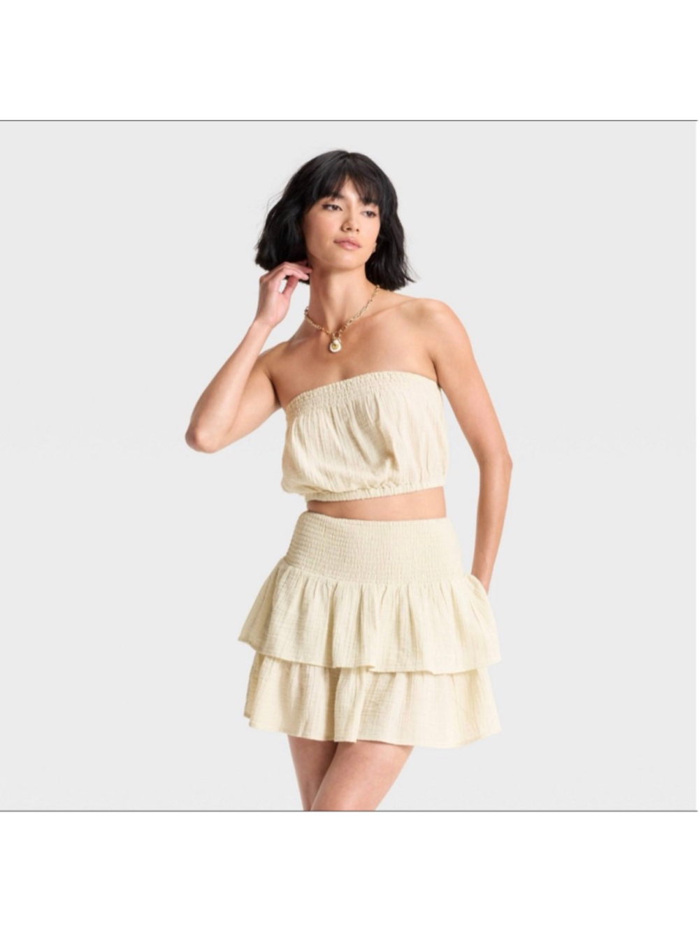 Universal Thread Crinkle Gauze Tube Top Tan Small S Strapless Summer Boho NWT